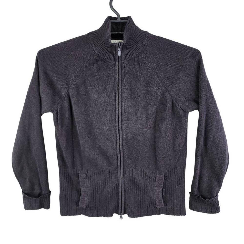 Boys Vintage Black Covington Sweater Jacket Full Zip Long Sleeve Size L (14-16)